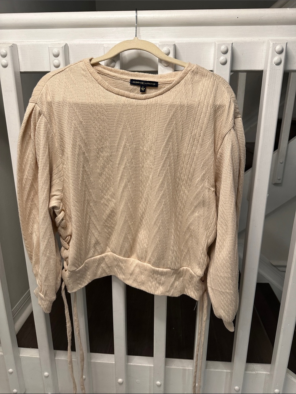 Adrienne Vittadini Cream Knit Side-Tie Pullover